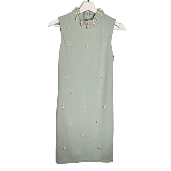 INA Embellished Pearl Sleeveless Mock Neck Knee Length Sheath Dress Pastel M - Picture 1 of 8